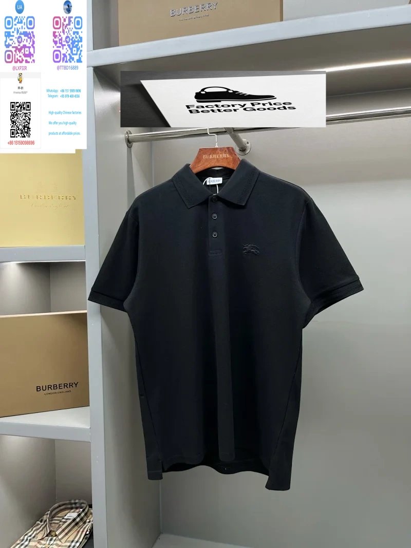 Burberry Shirts Short-Sleeve Polo Shirt with Check Collar — 30.