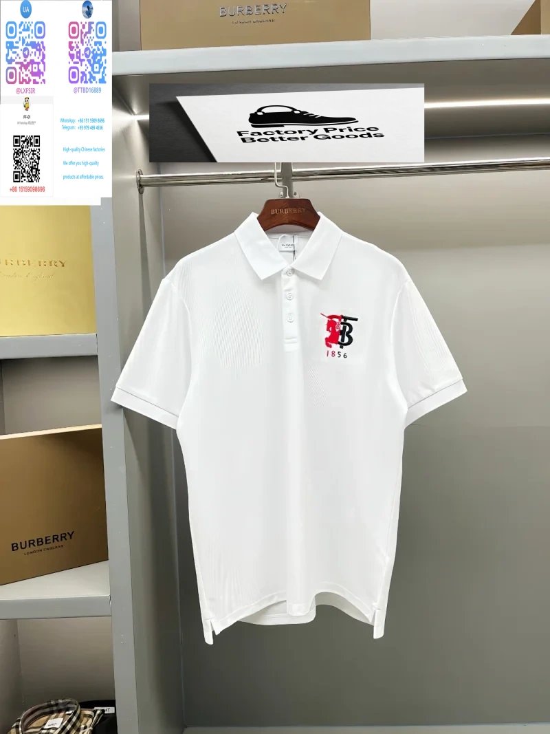 Burberry Shirts Short-Sleeve Polo Shirt with Check Collar — 40.