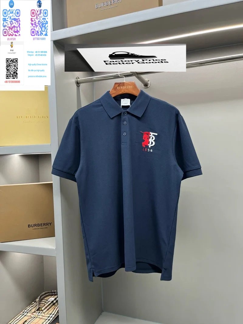 Burberry Shirts Short-Sleeve Polo Shirt with Check Collar — 39.