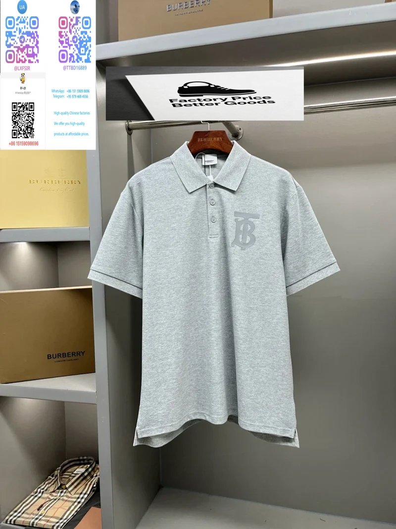 Burberry Shirts Short-Sleeve Polo Shirt with Check Collar — 22.