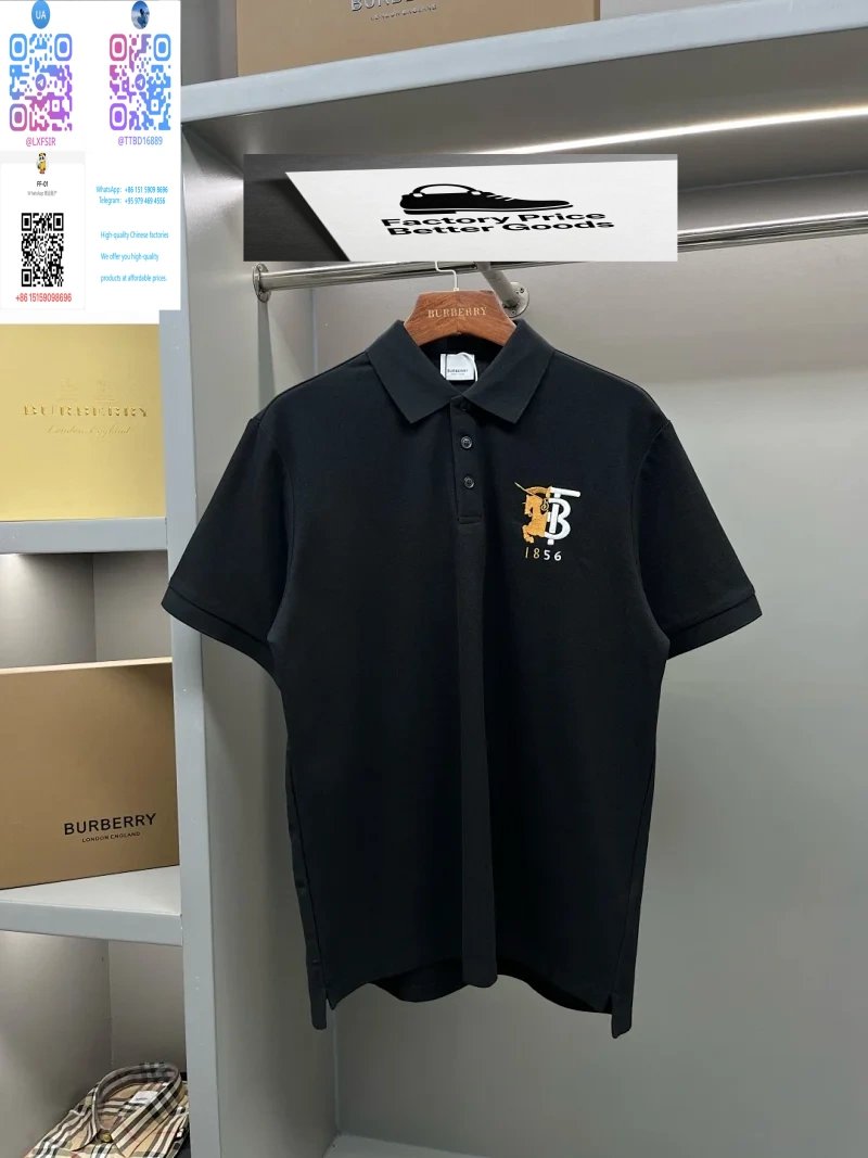 Burberry Shirts Short-Sleeve Polo Shirt with Check Collar — 38.