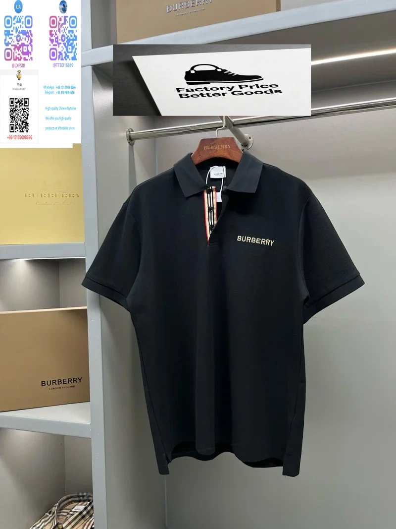 Burberry Shirts Short-Sleeve Polo Shirt with Check Collar — 34.