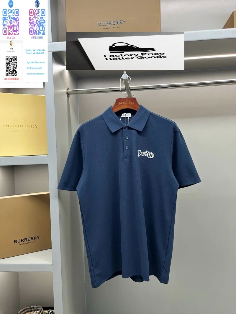 Burberry Shirts Short-Sleeve Polo Shirt with Check Collar — 32.