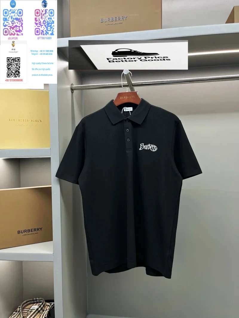 Burberry Shirts Short-Sleeve Polo Shirt with Check Collar — 31.