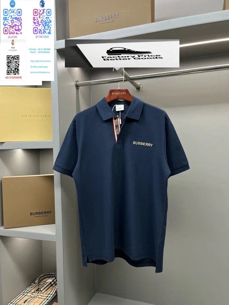 Burberry Shirts Short-Sleeve Polo Shirt with Check Collar — 35.