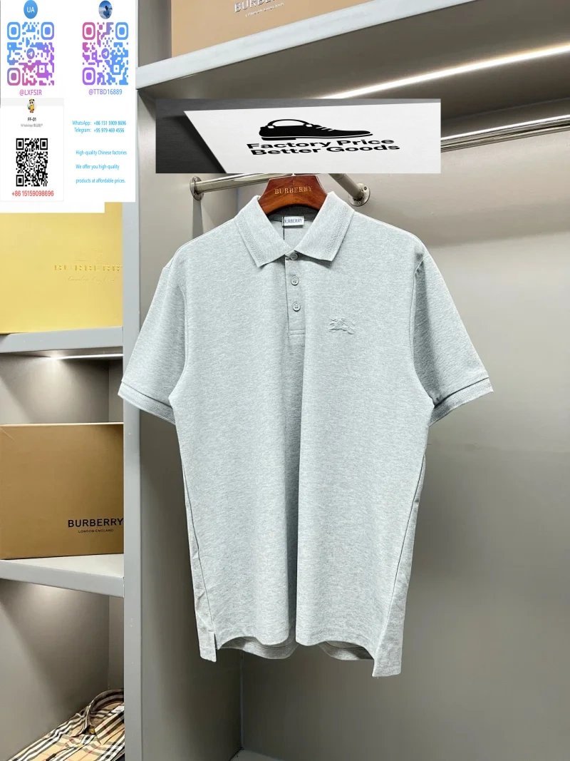 Burberry Shirts Short-Sleeve Polo Shirt with Check Collar — 28.