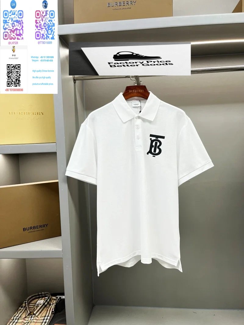 Burberry Shirts Short-Sleeve Polo Shirt with Check Collar — 23.