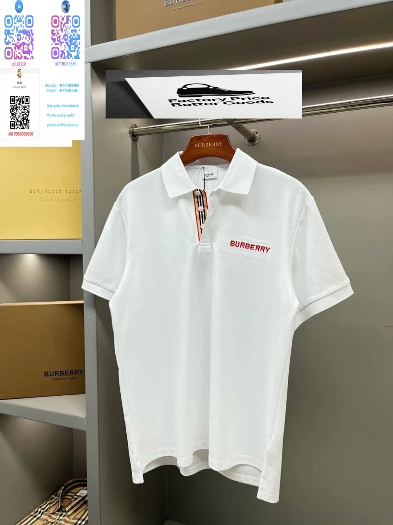 Burberry Shirts Short-Sleeve Polo Shirt with Check Collar — 36.