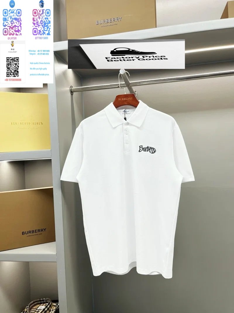 Burberry Shirts Short-Sleeve Polo Shirt with Check Collar — 33.