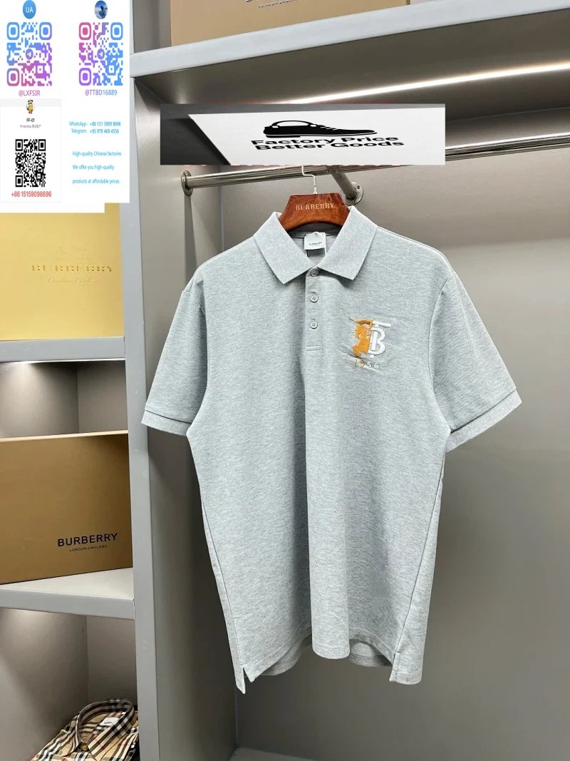Burberry Shirts Short-Sleeve Polo Shirt with Check Collar — 37.