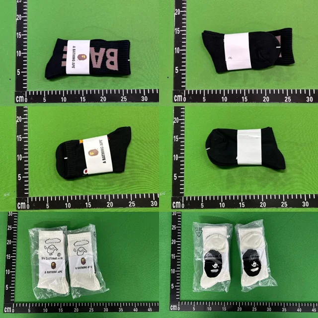 A Bathing Ape Socks Ribbed crew with logo graphics and striped cuffs product detail image 1