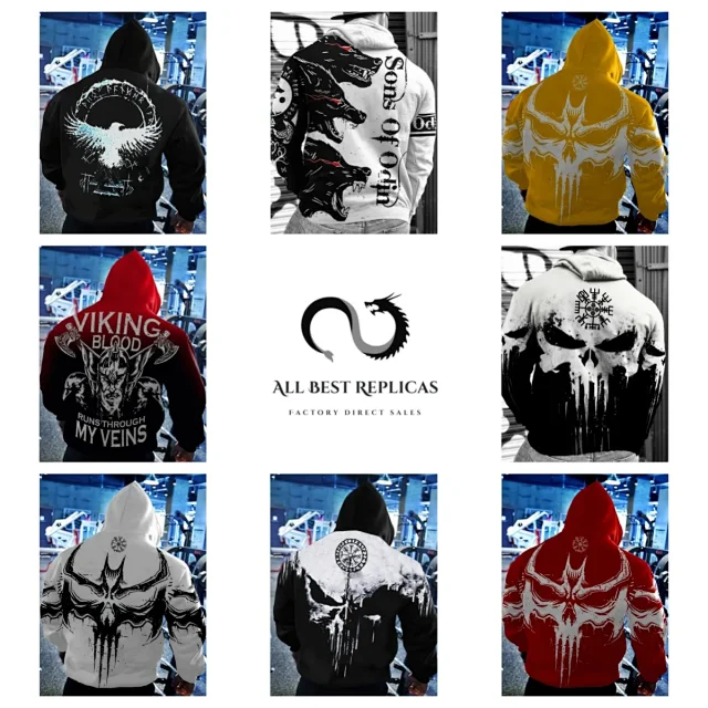 Unbranded Hoodies & Sweatshirts Pullover Hoodie with Skull and Viking Graphic Prints product detail image 1