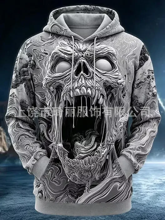 Unbranded Hoodies & Sweatshirts Pullover Hoodie with Skull and Viking Graphic Prints — 27