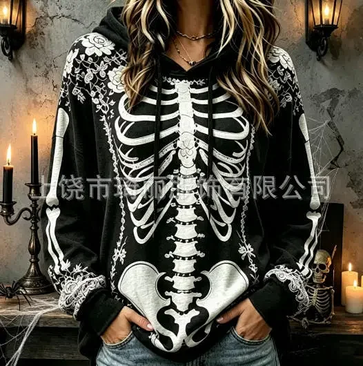 Unbranded Hoodies & Sweatshirts Pullover Hoodie with Skull and Viking Graphic Prints — 18