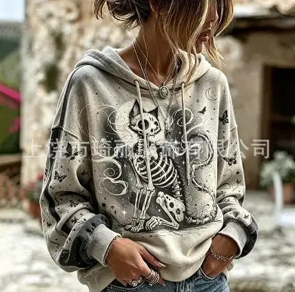 Unbranded Hoodies & Sweatshirts Pullover Hoodie with Skull and Viking Graphic Prints — 22