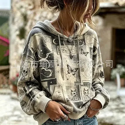 Unbranded Hoodies & Sweatshirts Pullover Hoodie with Skull and Viking Graphic Prints — 26