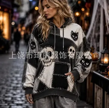 Unbranded Hoodies & Sweatshirts Pullover Hoodie with Skull and Viking Graphic Prints — 23