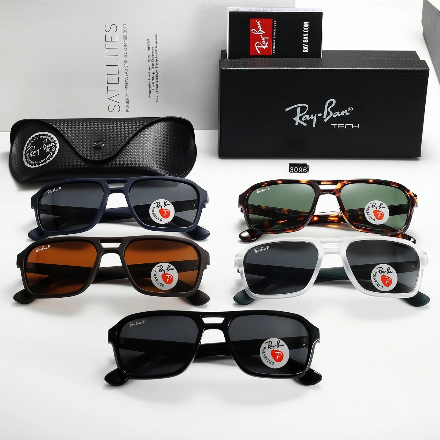 Ray-Ban Polarized Square Sunglasses White Frame with Gold Accents - 2