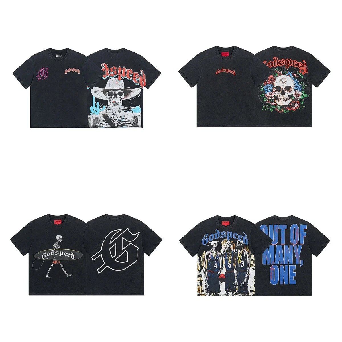 Godspeed Skull Graphic Black Washed Relaxed T-Shirt