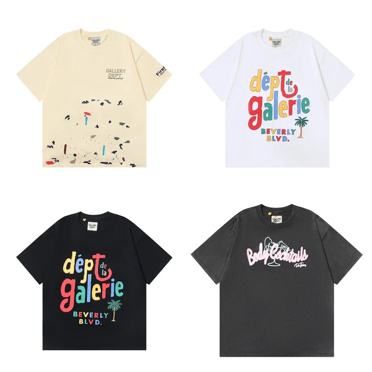 Gallery Dept. Graphic Print Beige White Black Grey Casual T-Shirt