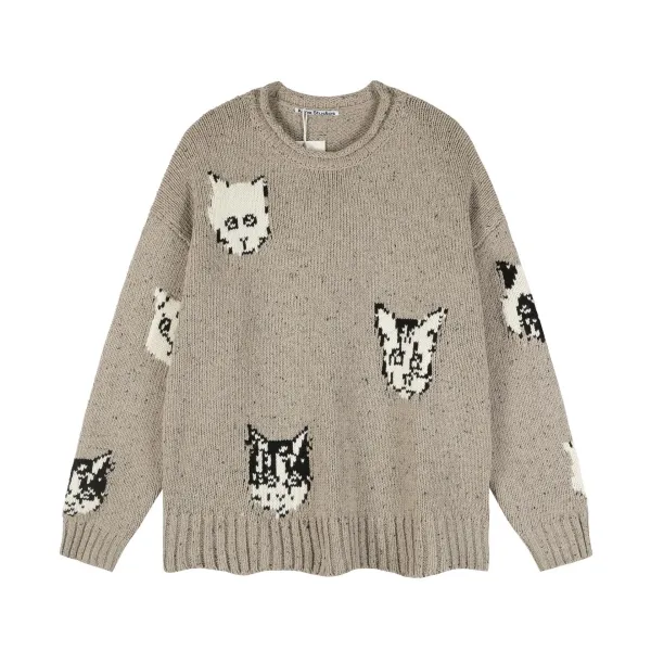 Acne Studios Pixel Cat Intarsia Knit Sweater Beige - 1
