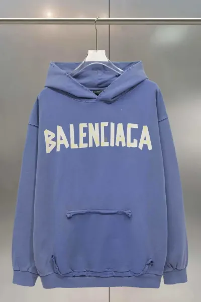 Balenciaga Distressed Logo Hoodie Periwinkle Blue - 1