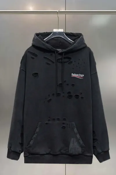 Balenciaga Distressed Logo Hoodie Black - 1