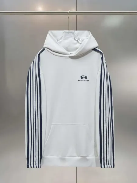 Balenciaga Striped Sleeve Hoodie White - 1