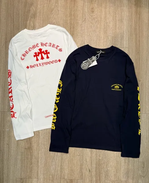 Chrome Hearts Hollywood Long Sleeve T-Shirt White and Navy - 1