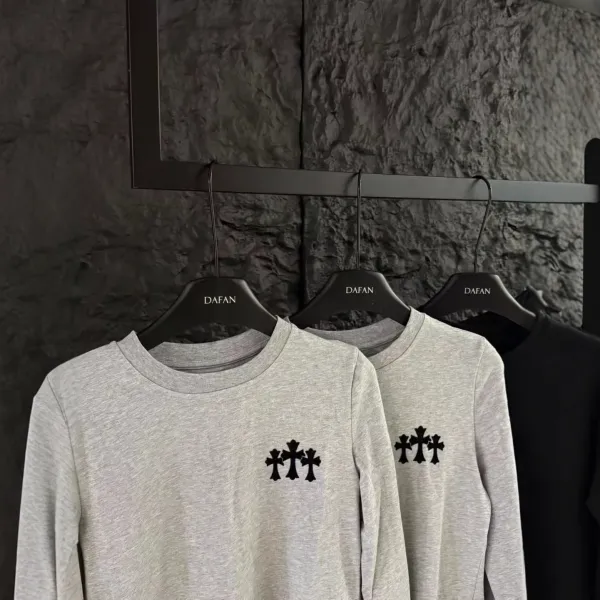 Design Dafan Triple Cross Long Sleeve T-Shirt Gray T-Shirts - 1