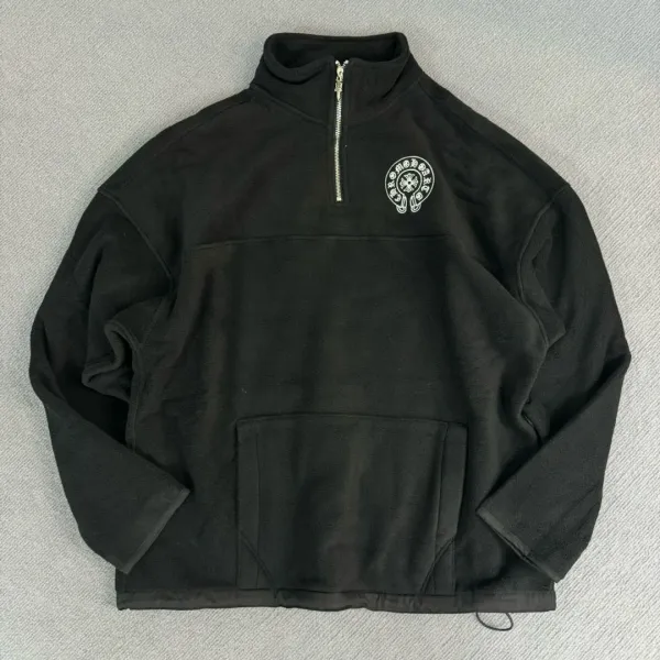 Chrome Hearts Half-Zip Fleece Pullover Black Outerwear - 1