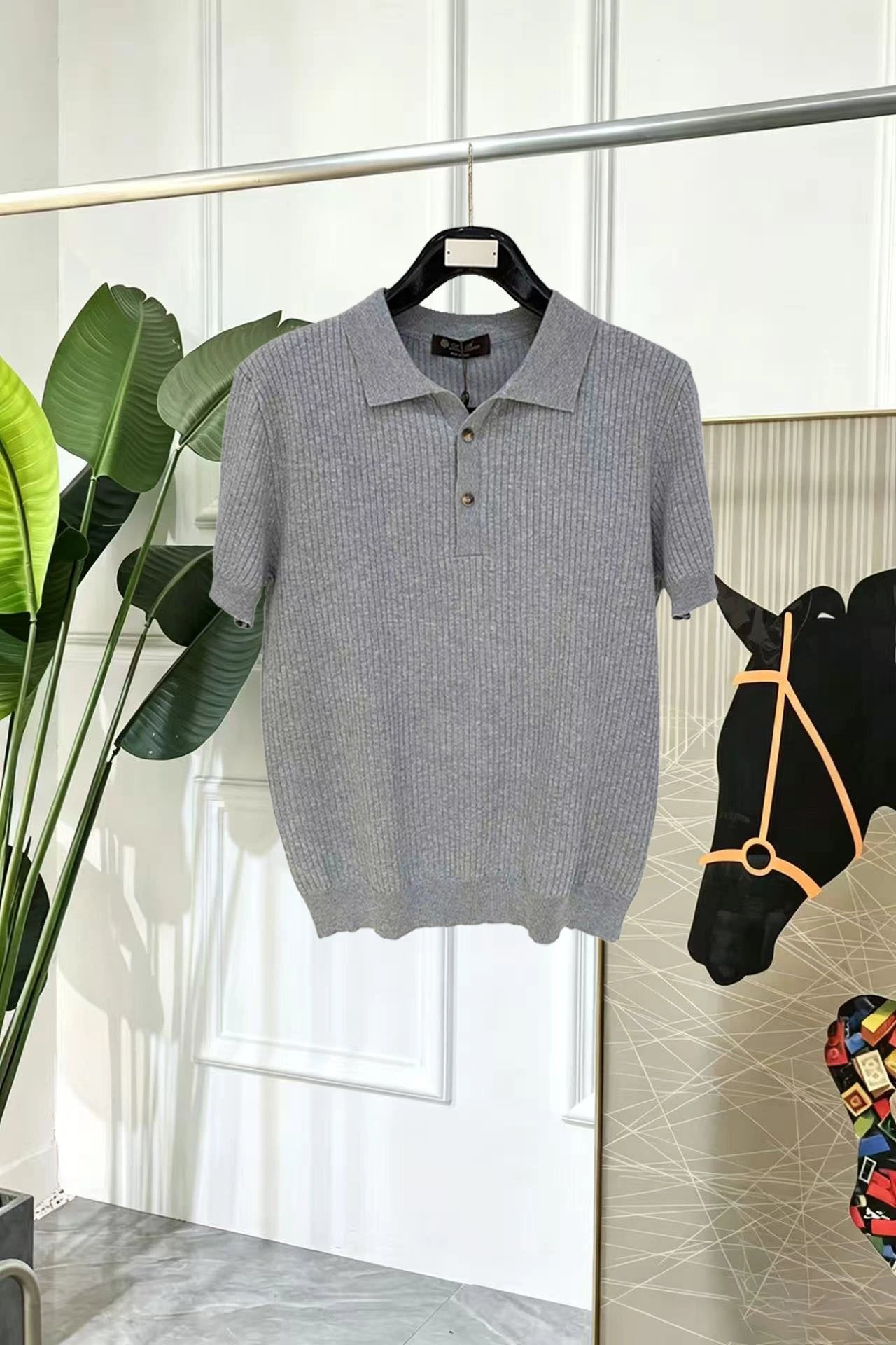 Loro Piana Shirts Short-sleeve textured knit polo shirt with contrast piping — 35