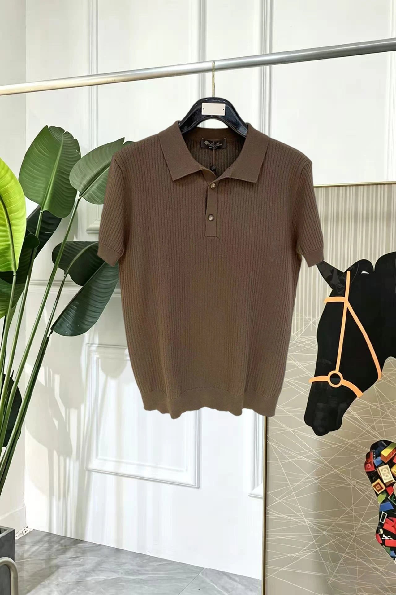 Loro Piana Shirts Short-sleeve textured knit polo shirt with contrast piping — 34