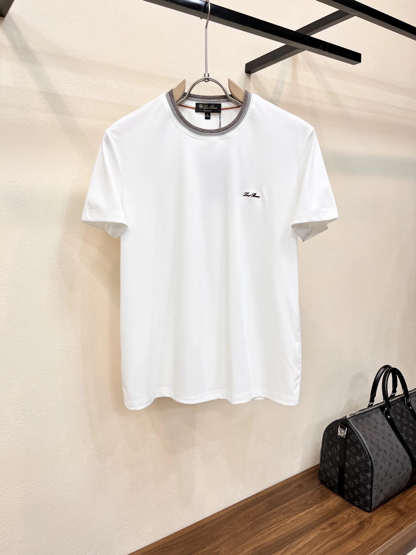 Loro Piana Shirts Short-sleeve textured knit polo shirt with contrast piping — 14