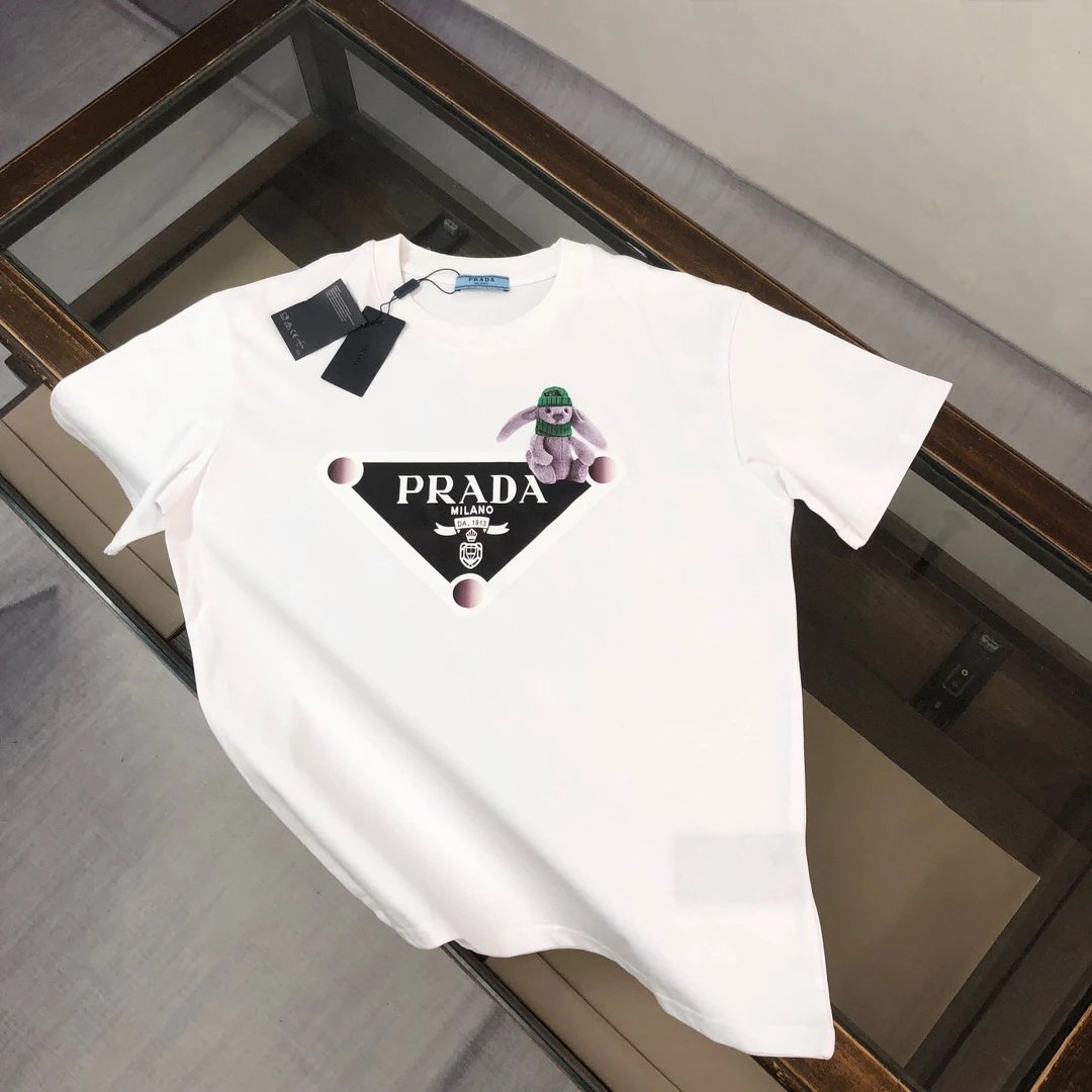 Prada T-Shirts Short-Sleeve Logo T-Shirt — 24