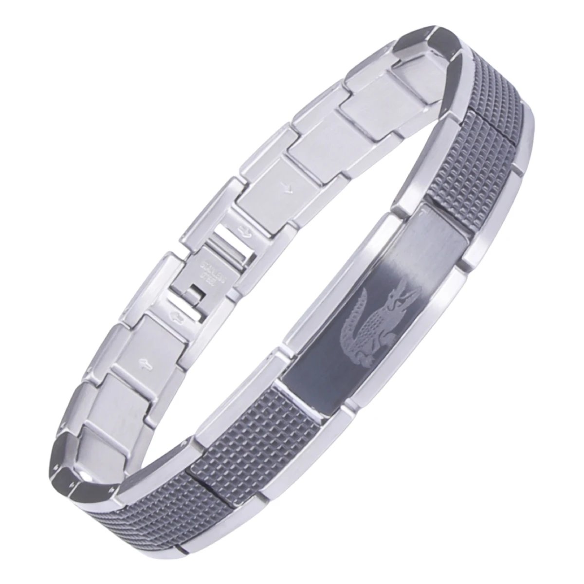 Lacoste Jewelry Crocodile Logo Magnetic Link Bracelet — 16