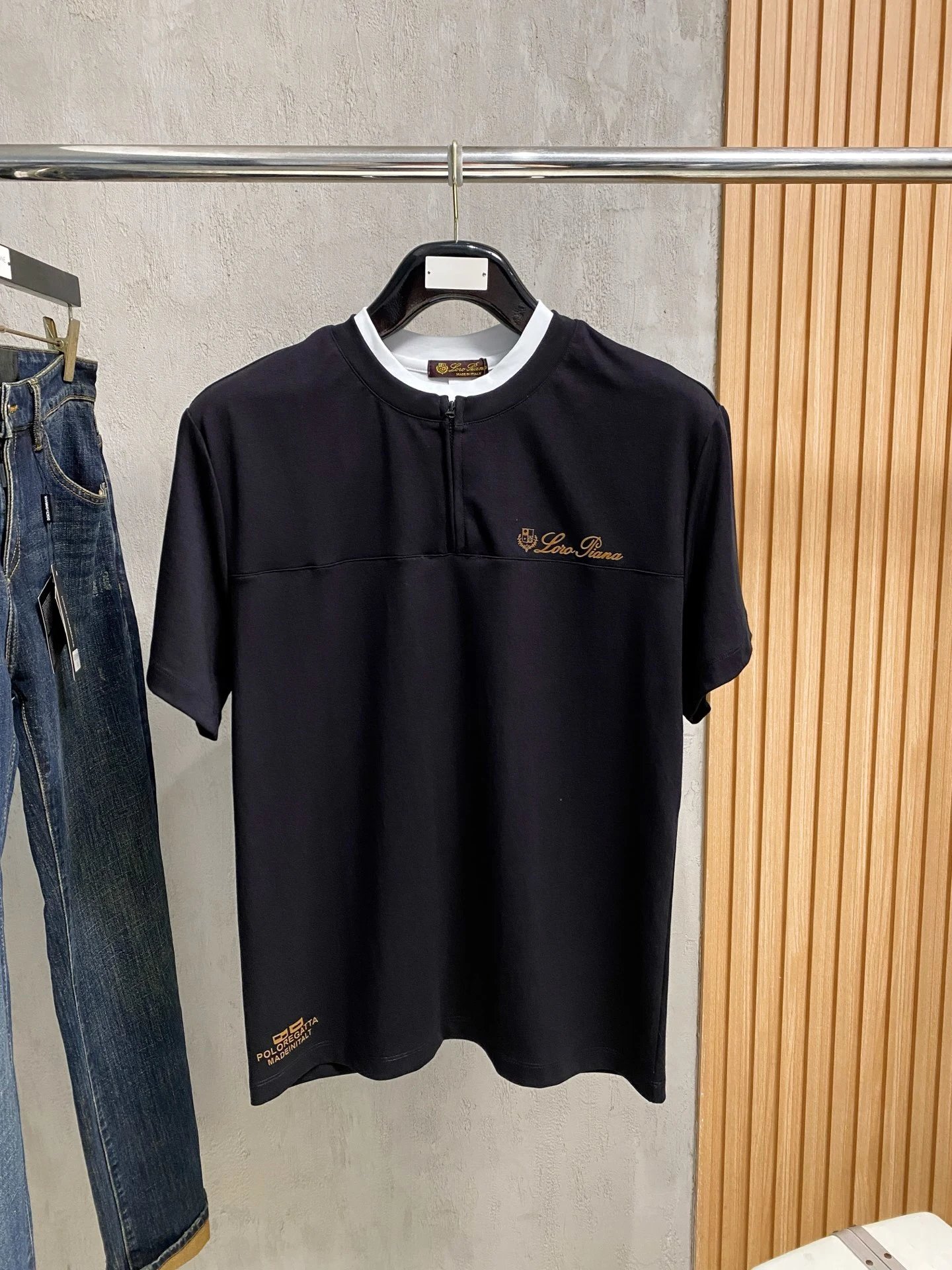 Loro Piana Shirts Short-sleeve textured knit polo shirt with contrast piping — 26
