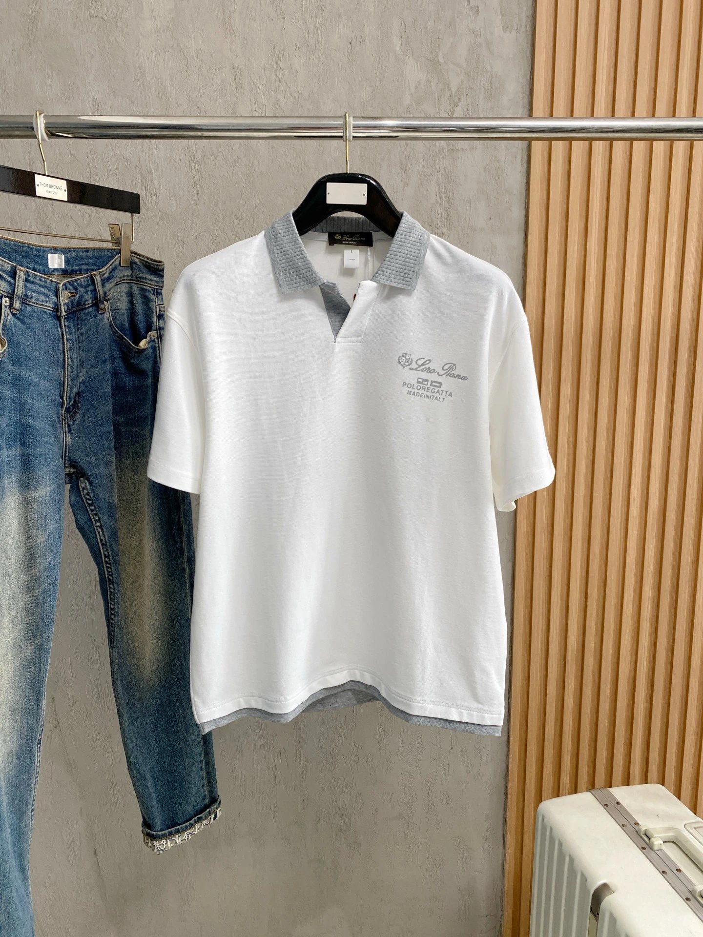 Loro Piana Shirts Short-sleeve textured knit polo shirt with contrast piping — 23