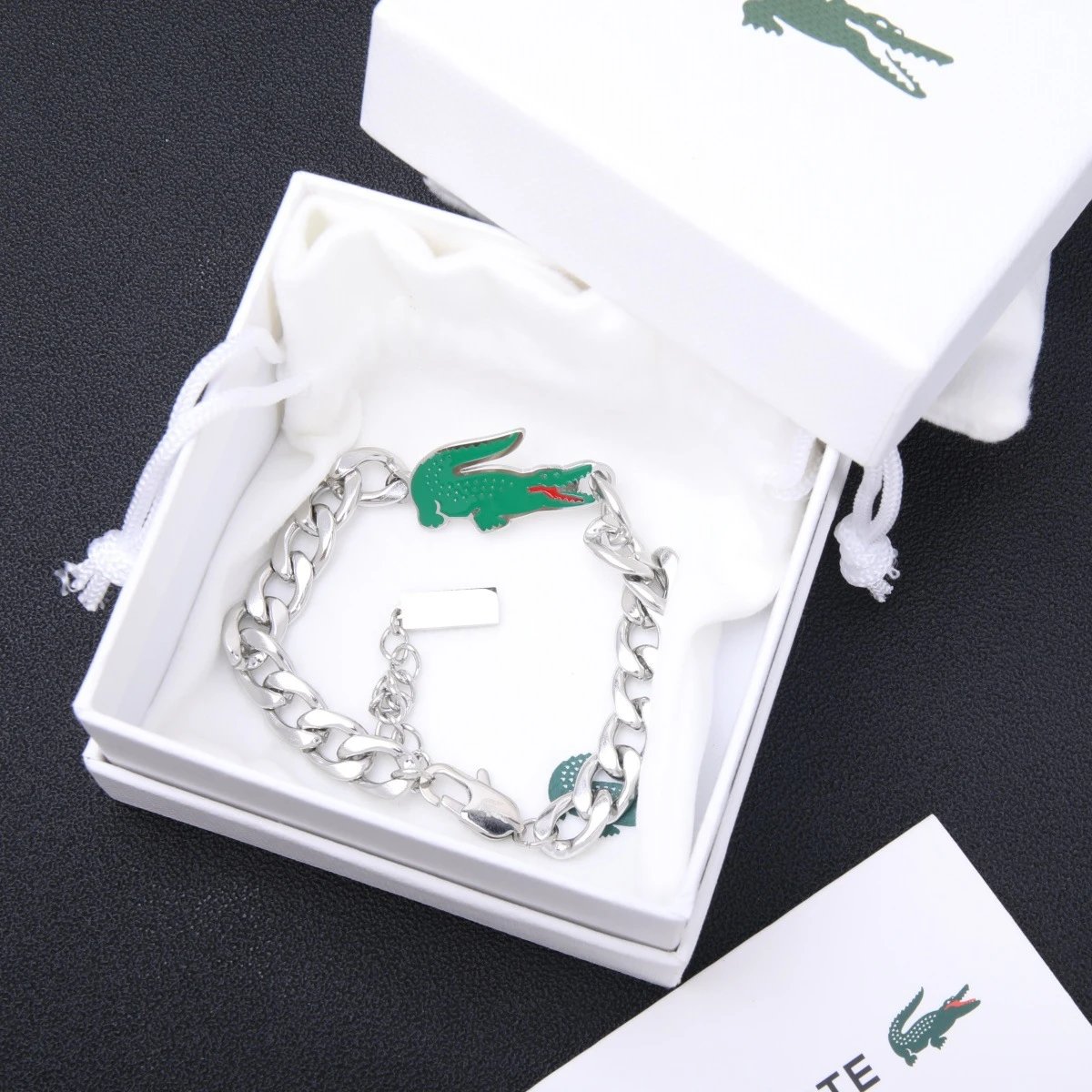 Lacoste Jewelry Crocodile Logo Magnetic Link Bracelet — 28