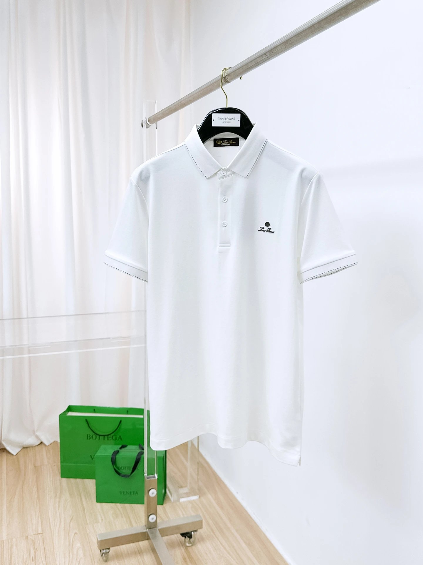 Loro Piana Shirts Short-sleeve textured knit polo shirt with contrast piping — 19