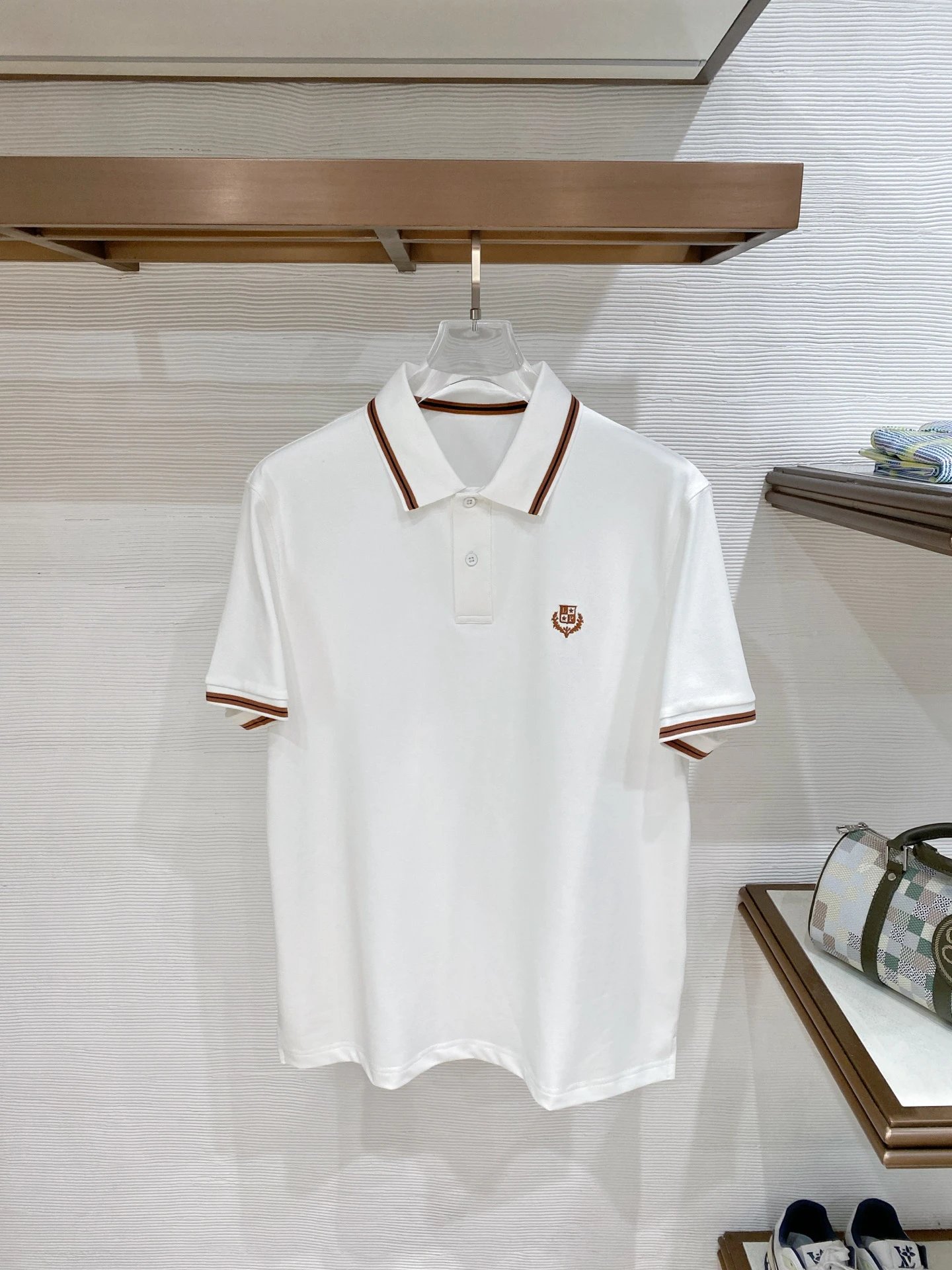 Loro Piana Shirts Short-sleeve textured knit polo shirt with contrast piping — 21