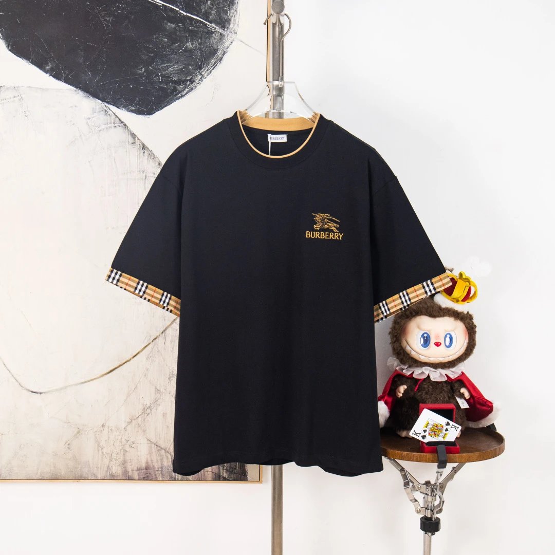Burberry T-Shirts Check Panel Logo T-Shirt — 38