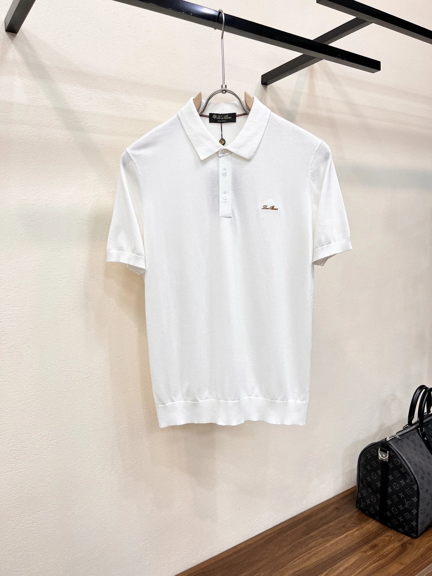 Loro Piana Shirts Short-sleeve textured knit polo shirt with contrast piping — 07