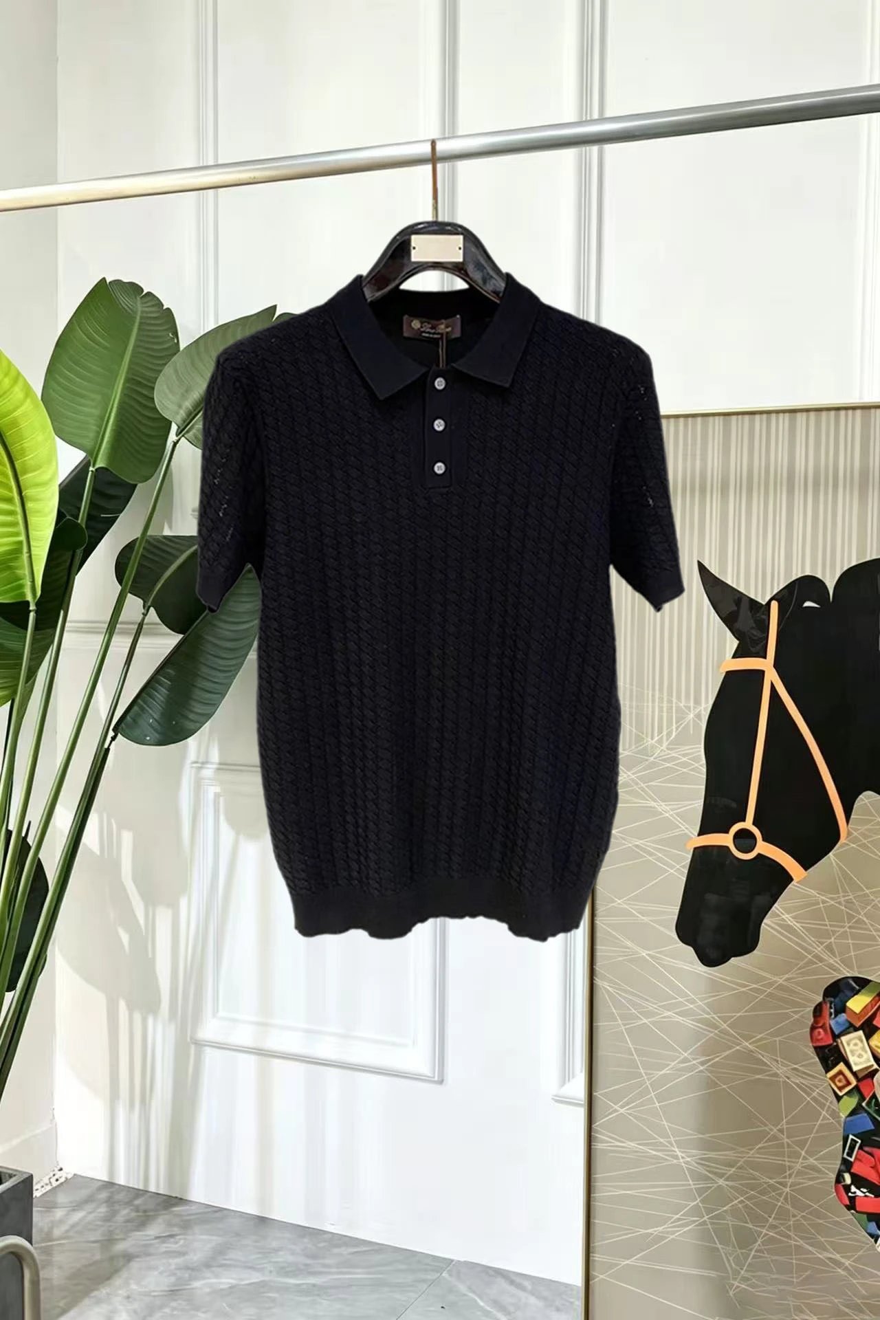 Loro Piana Shirts Short-sleeve textured knit polo shirt with contrast piping — 33