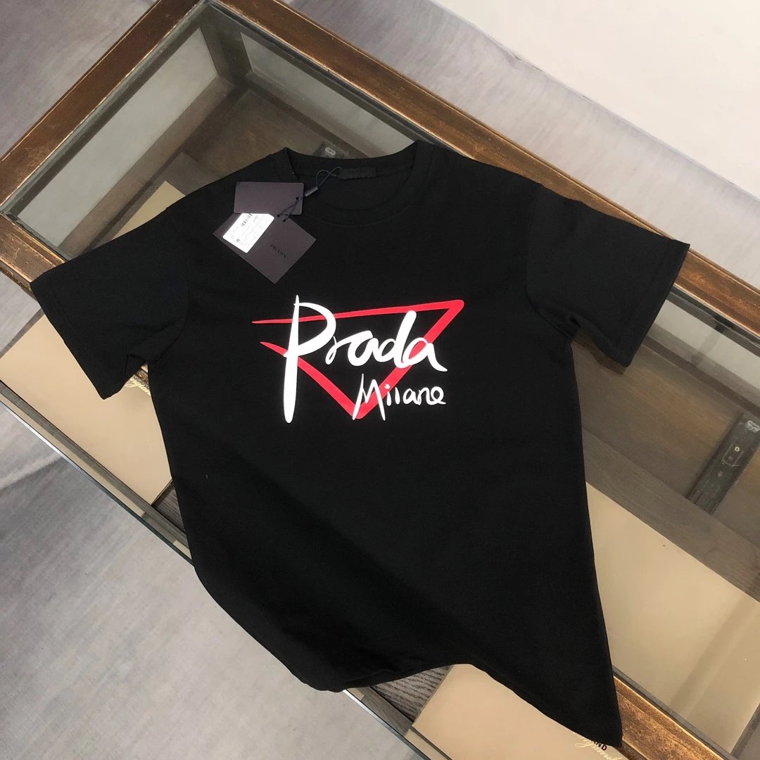 Prada T-Shirts Short-Sleeve Logo T-Shirt — 30