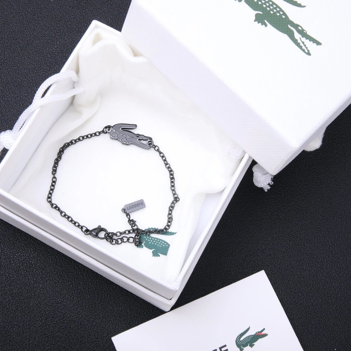 Lacoste Jewelry Crocodile Logo Magnetic Link Bracelet — 21