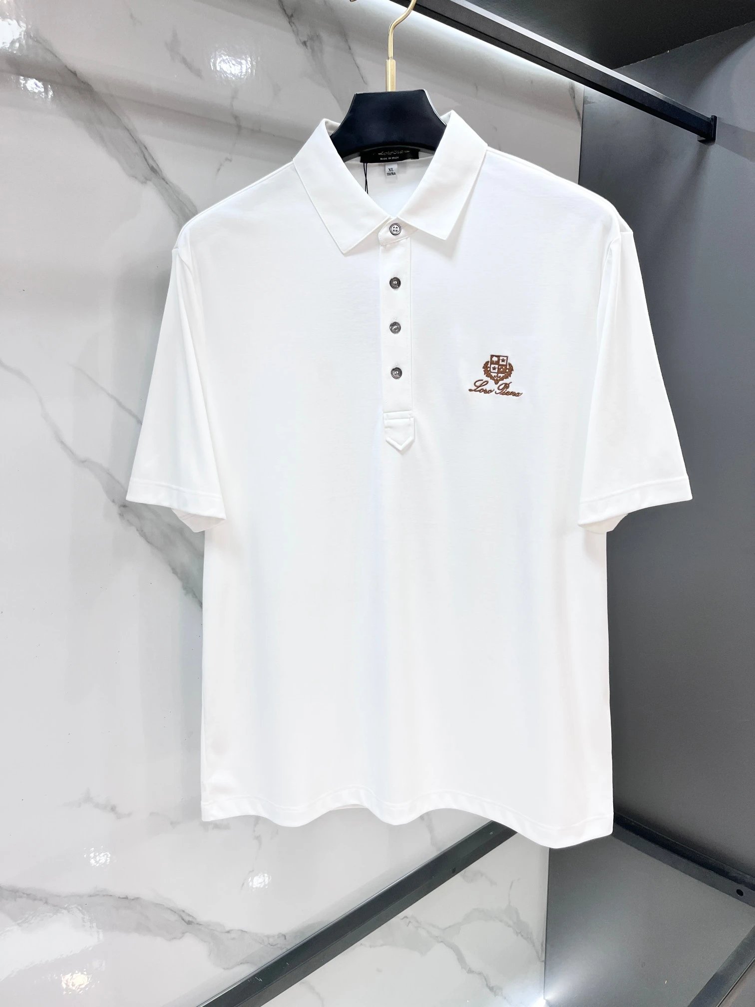 Loro Piana Shirts Short-sleeve textured knit polo shirt with contrast piping — 04