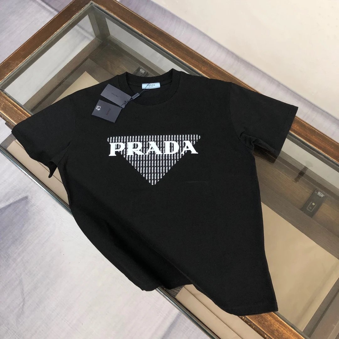 Prada T-Shirts Short-Sleeve Logo T-Shirt — 32