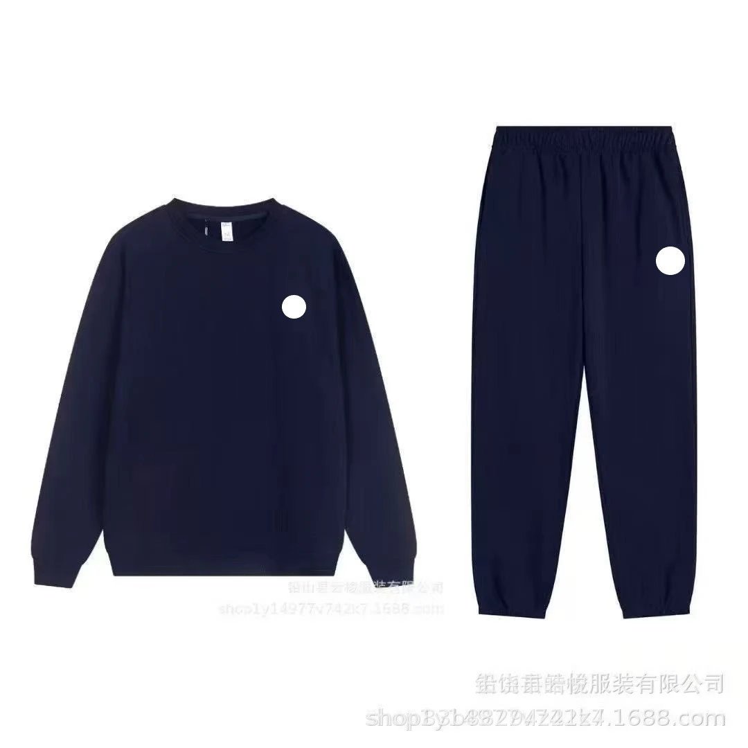 Navy blue round neck ankle binding set