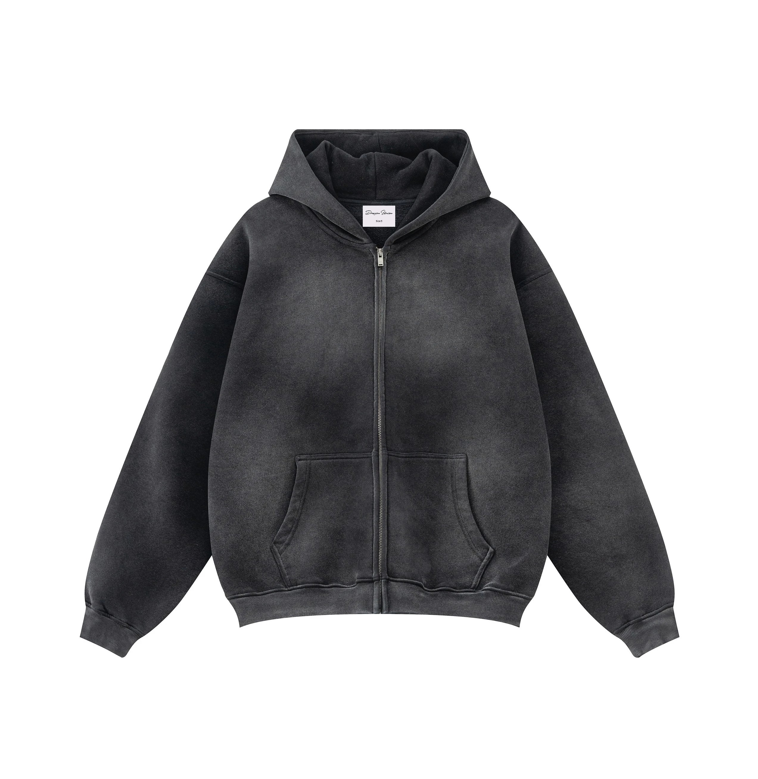 Dirty Fit snowflake washed hooded SweatshirtMenBoxy short wide American retro washed distressed full zip cardigan JacketSpringAutumn